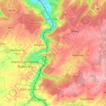 Ham-sur-Heure-Nalinnes topographic map, elevation, terrain