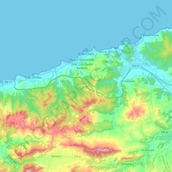 Cherchell topographic map, elevation, terrain