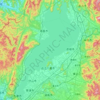 Lake Biwa topographic map, elevation, terrain