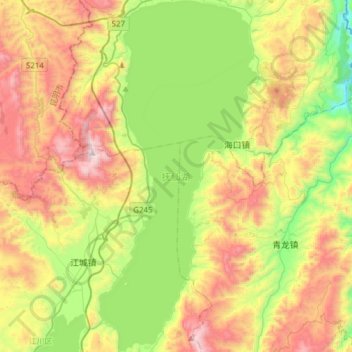 Fuxian-See topographic map, elevation, terrain