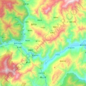 曲山镇 topographic map, elevation, terrain