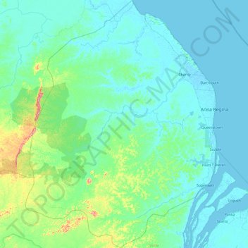 Pomeroon-Supenaam topographic map, elevation, terrain