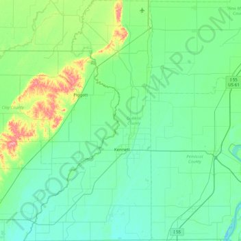 Dunklin County topographic map, elevation, terrain