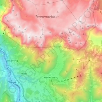 Werfenweng topographic map, elevation, terrain
