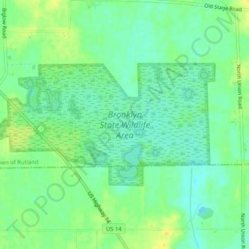 Brooklyn State Wildlife Area topographic map, elevation, terrain