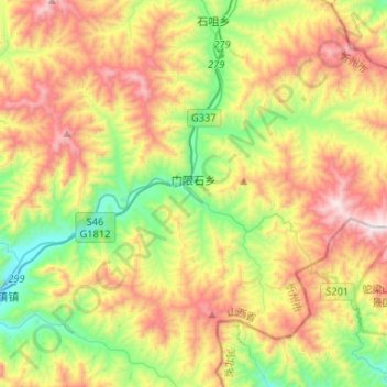 门限石乡 topographic map, elevation, terrain