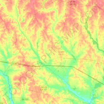 Candler County topographic map, elevation, terrain