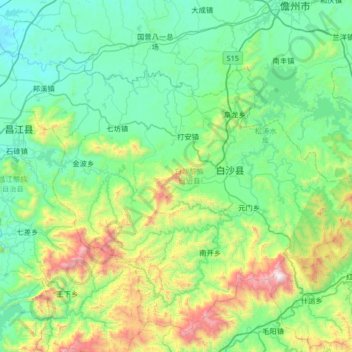 Baisha Li Autonomous County topographic map, elevation, terrain