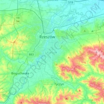 Rzeszów topographic map, elevation, terrain