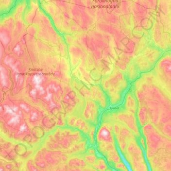 Tynset topographic map, elevation, terrain
