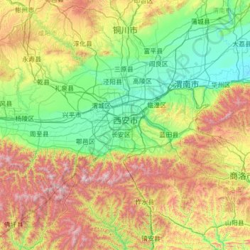 Xi'an topographic map, elevation, terrain