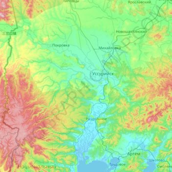 Уссурийский городской округ topographic map, elevation, terrain