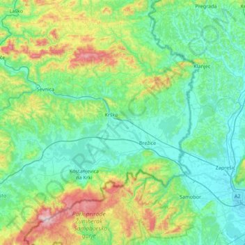 Lower Sava Statistical Region topographic map, elevation, terrain