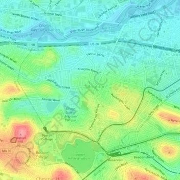 Brighton topographic map, elevation, terrain