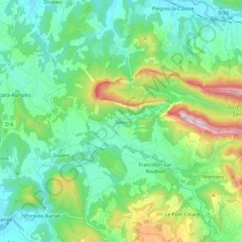 Saoû topographic map, elevation, terrain