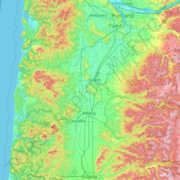 Willamette River topographic map, elevation, terrain