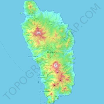 Dominica topographic map, elevation, terrain