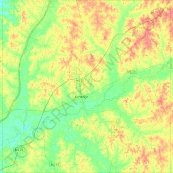 Leake County topographic map, elevation, terrain