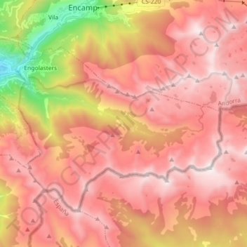 Escaldes-Engordany topographic map, elevation, terrain