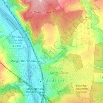 Veitshöchheim topographic map, elevation, terrain