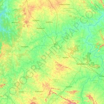 Haveri district topographic map, elevation, terrain