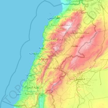 Lebanon topographic map, elevation, terrain