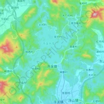 汤溪镇 topographic map, elevation, terrain