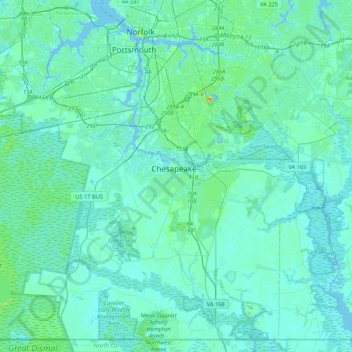 Chesapeake topographic map, elevation, terrain