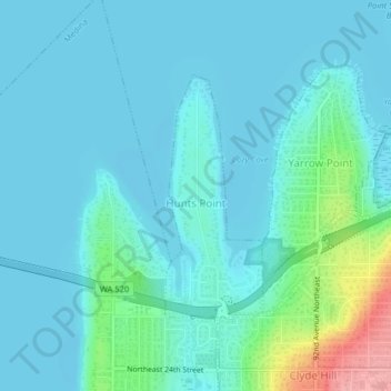 Hunts Point topographic map, elevation, terrain