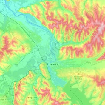 Иркутск topographic map, elevation, terrain