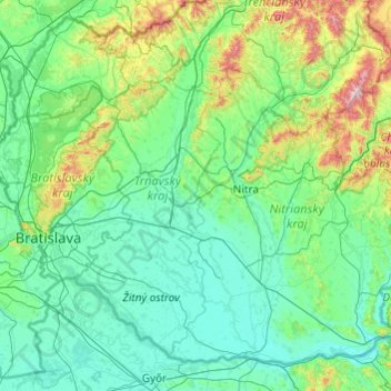 Danubian Lowland topographic map, elevation, terrain