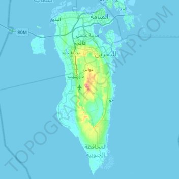 Bahrain Island topographic map, elevation, terrain