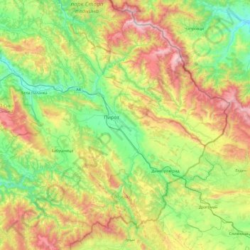 Pirot Administrative District topographic map, elevation, terrain