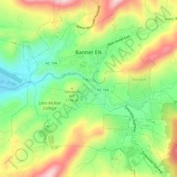 Banner Elk topographic map, elevation, terrain