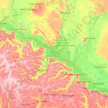 Kamianske Reservoir topographic map, elevation, terrain