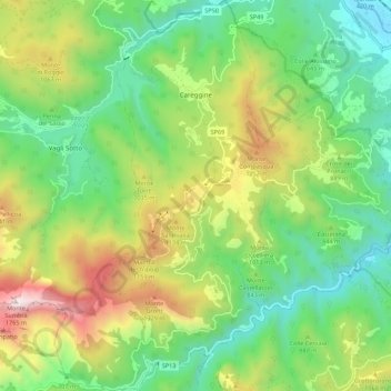 Careggine topographic map, elevation, terrain