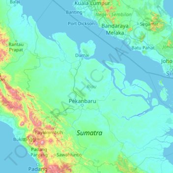 Riau topographic map, elevation, terrain