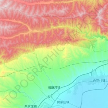 峪道河镇 topographic map, elevation, terrain