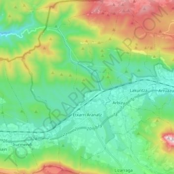 Etxarri-Aranatz topographic map, elevation, terrain
