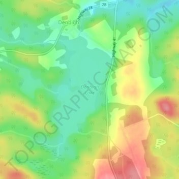 Denbigh Lake topographic map, elevation, terrain