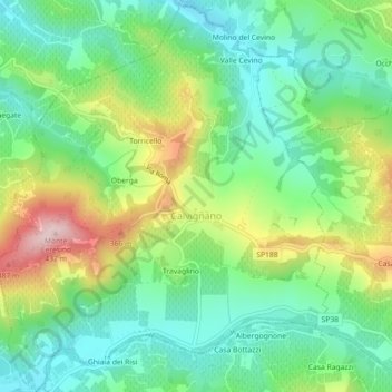Calvignano topographic map, elevation, terrain