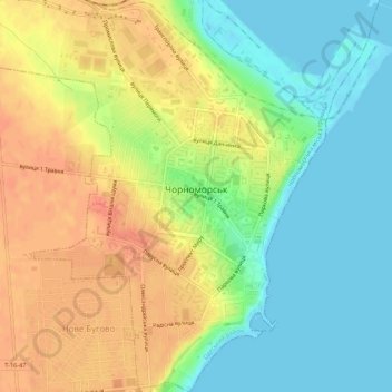 Chornomorsk topographic map, elevation, terrain