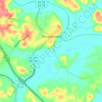 Morgantown topographic map, elevation, terrain