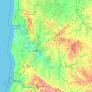 Odemira topographic map, elevation, terrain