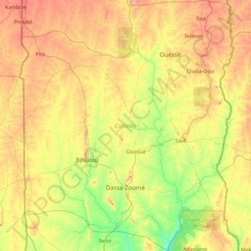 Collines topographic map, elevation, terrain