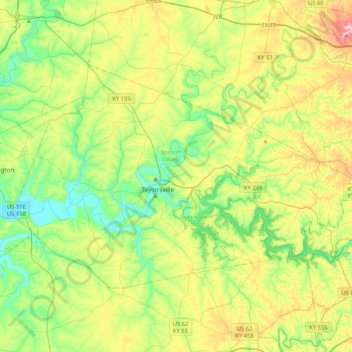 Spencer County topographic map, elevation, terrain