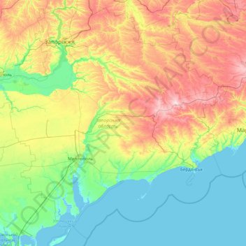 Zaporizhia Oblast topographic map, elevation, terrain