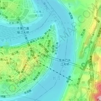 朝天门街道 topographic map, elevation, terrain