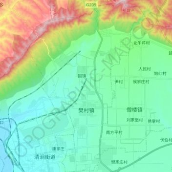 樊村镇 topographic map, elevation, terrain