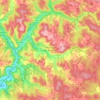 Villefranche-du-Périgord topographic map, elevation, terrain